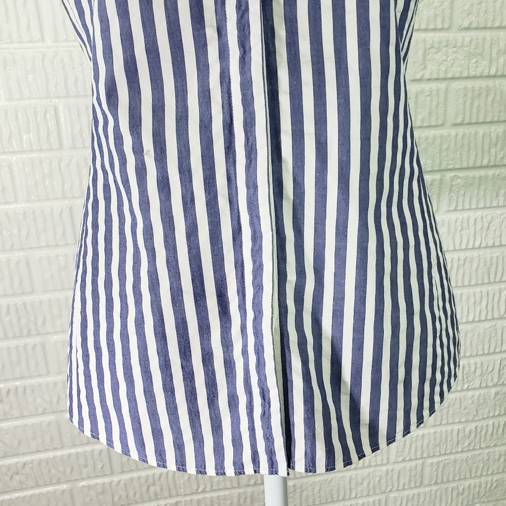 Lafayette 148 New York Blouse  Sleeveless Button Front Blue White Stripe - Picture 4 of 13